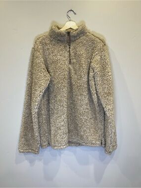 Vintage 1946 Beige Sherpa Quarter-Zip Hoodie